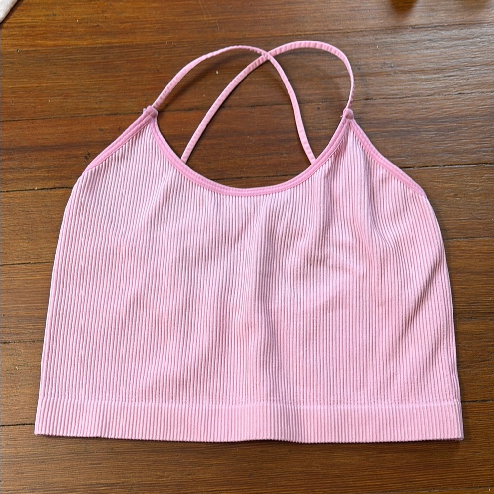 Pink and black Ribbed Crop Top